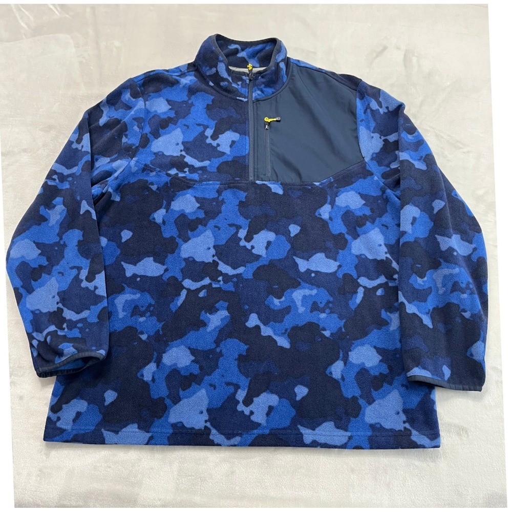 Starter 1/4 Zip Fleece Pullover Men XL Blue Camo Mock Neck Pocket Excellent